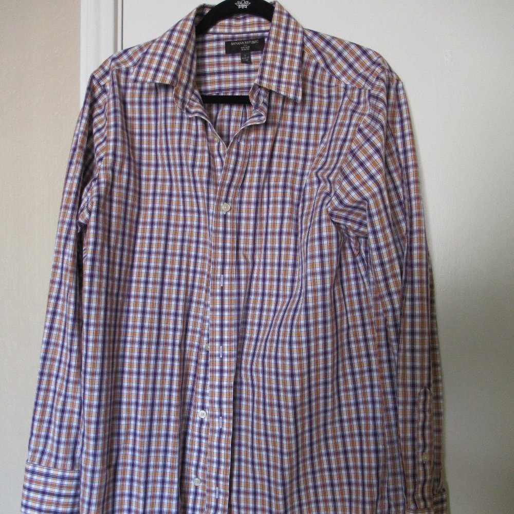 Banana Republic Plaid dress shirt, Size 16-16.5, 34/35 sleeves, preowned